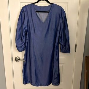 Deep blue poly cotton size large v-neck midi dress